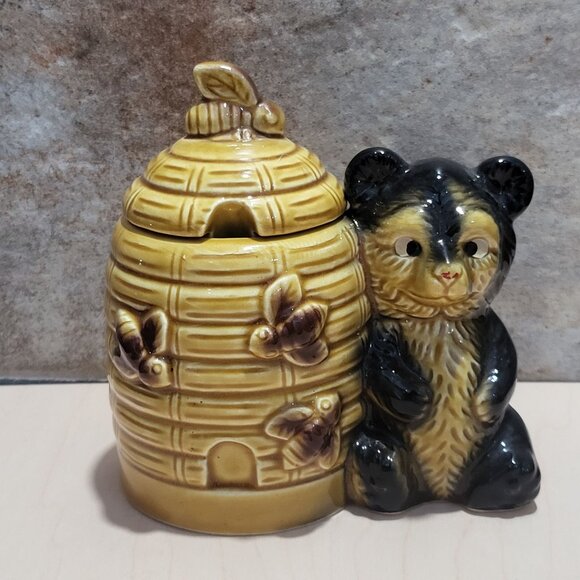 Vintage Ceramic Honey Bear Beehive Honey Pot Jar - Picture 1 of 12